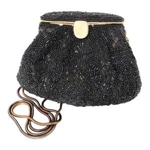 Lindsey Blake Women's Black Beaded Gold Hardware Chain Purse